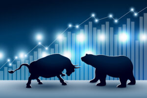 Stock market design of bull and bear with graph and chart vector illustration