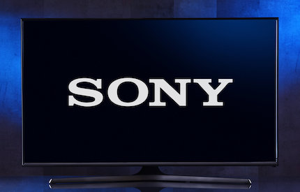 Flat-screen TV set displaying logo of Sony