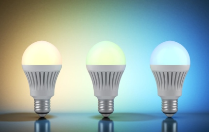3 LED light bulbs with gradient color background