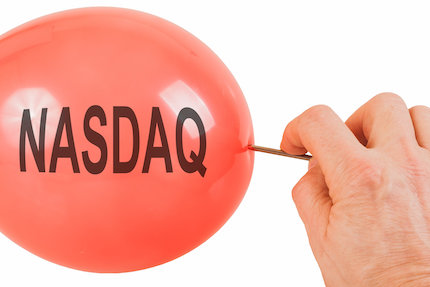 Red balloon with “NASDAQ” written on it, about to pop.