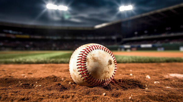 Baseball on the field at night