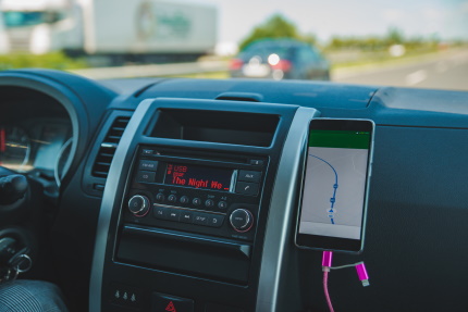 Car dashboard with radio.