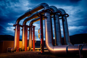 Pipeline at night against a dramatic sky