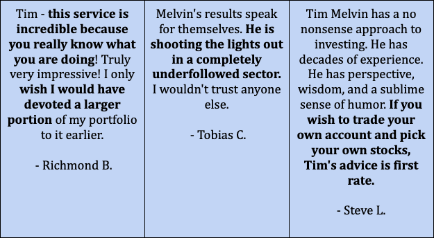 Three testimonials of Melvin's service.