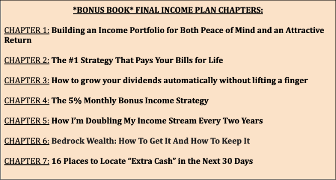 Table of Contents of the Final Income Plan.