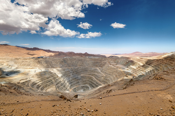 View from above of an open-pit mine