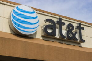 Marion - Circa April 2017: AT&T Corporate logo and signage on a downtown central office. AT&T now offers Uverse, VoIP, Cell Phones and DirecTV XVI
