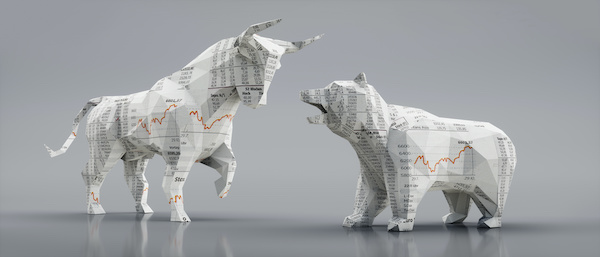 Bull and bear textured with stock market graphics