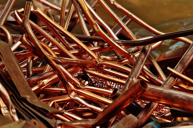 Pile of bent copper tubes for recycling