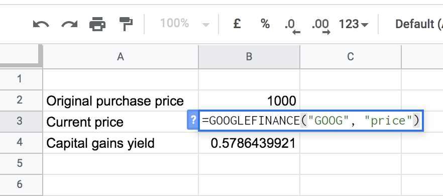 formula for getting the current price in spreadsheet