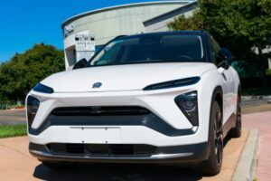 NIO ES6 electric SUV semi-autonomous car on display near Chinese automobile manufacturer NIO software development office in Silicon Valley - San Jose, California, USA - 2019