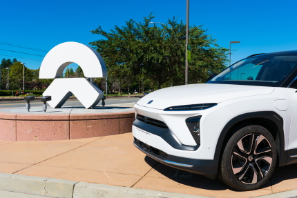 NIO ES6 electric SUV semi-autonomous car on display near Chinese automobile manufacturer NIO software development office in Silicon Valley - San Jose, California, USA - 2019