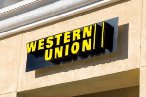 ARCADIA, CA/USA - NOVEMBER 22, 2015: Western Union sign and logo. The Western Union Company is an American financial services and communications company.