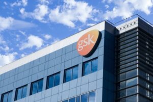 Poznan, Poland - October 28.2020: The Glaxosmithkline headquarters office building in Poznan. LOGO. GaxoSmithKline also called GSK is a British pharmaceutical company.