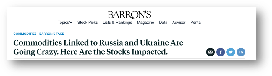 Barron's Headline talking about how Russian Invasion is affecting stocks.