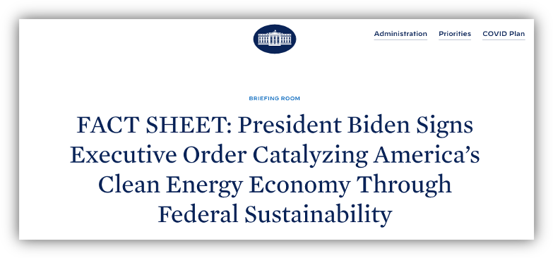 Headline talking about Biden's executive order to combat climate change.
