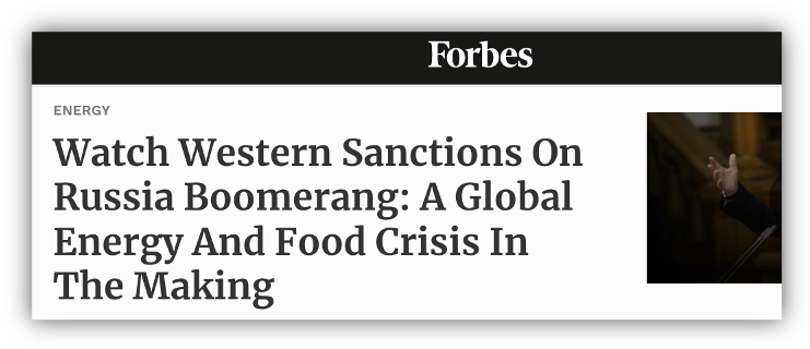 Headline talking about the Western Sanctions on Russia.