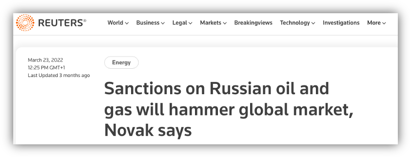 Headline talking about the sanction on Russian oil.