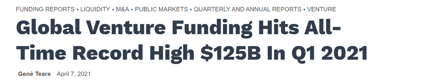 Headline talking about the rise in venture funding