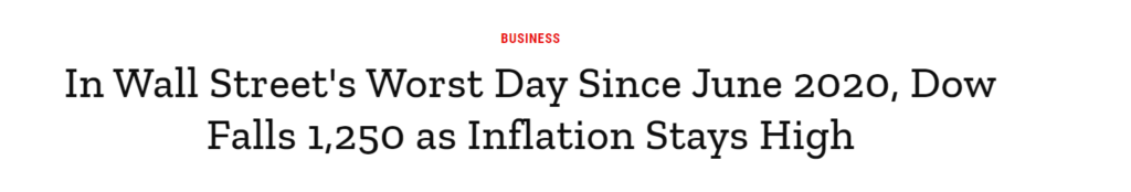Headline about market drop in Sept 2022.