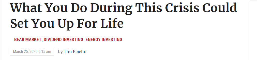 Investor Alley article named "What You Do During This Crisis Could Set You Up For Life"