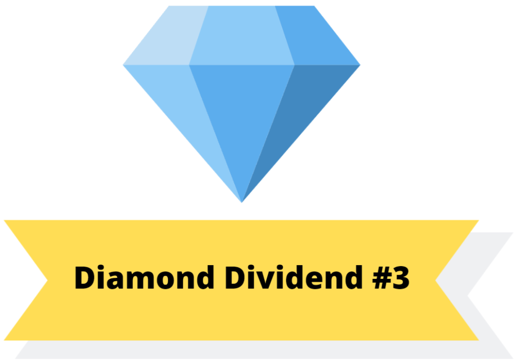 Diamond with a banner that says "Diamond Dividend #3"