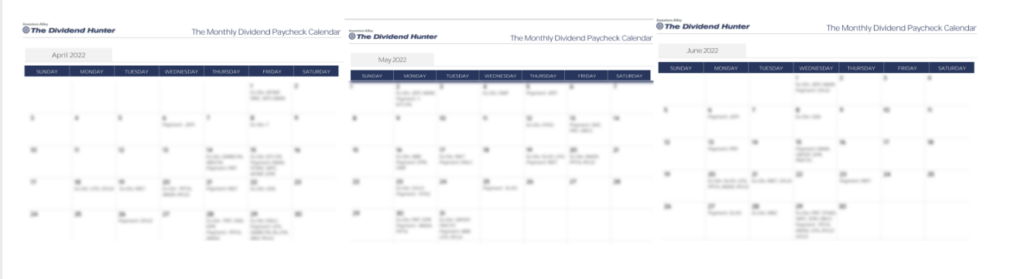 Blurred image of first 3 months of dividend calendar. Part 1