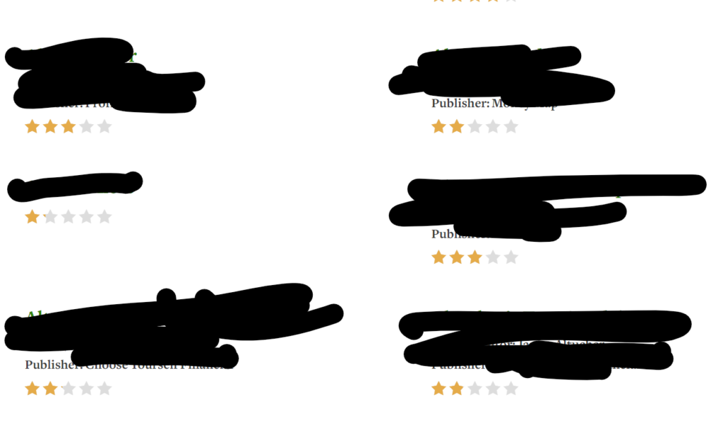 Screenshots of low score reviews on other services.