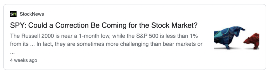 StockNews headline talking about a possible correction
