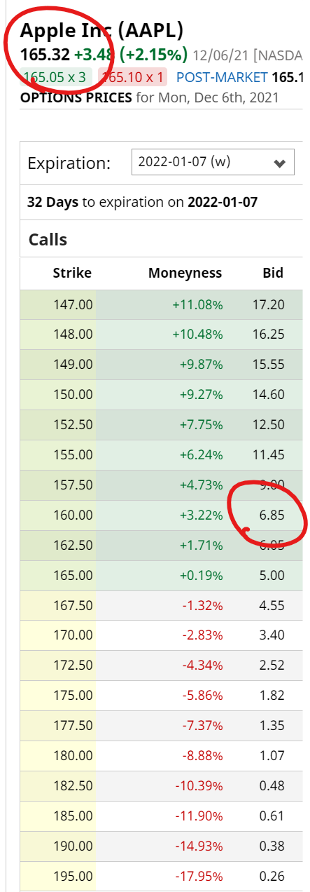Example of an option chain from Apple.