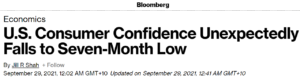 Bloomberg headline saying: US Consumer Unexpectedly falls to seven-month low