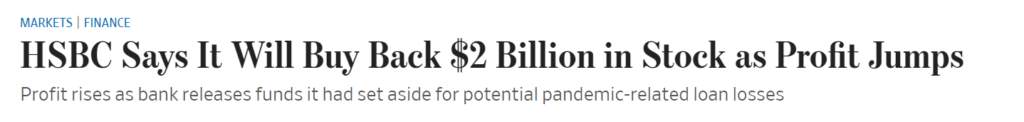 Headline saying "HSBC Says It Will Buy Back $2 Billion in Stock as Profit Jumps."