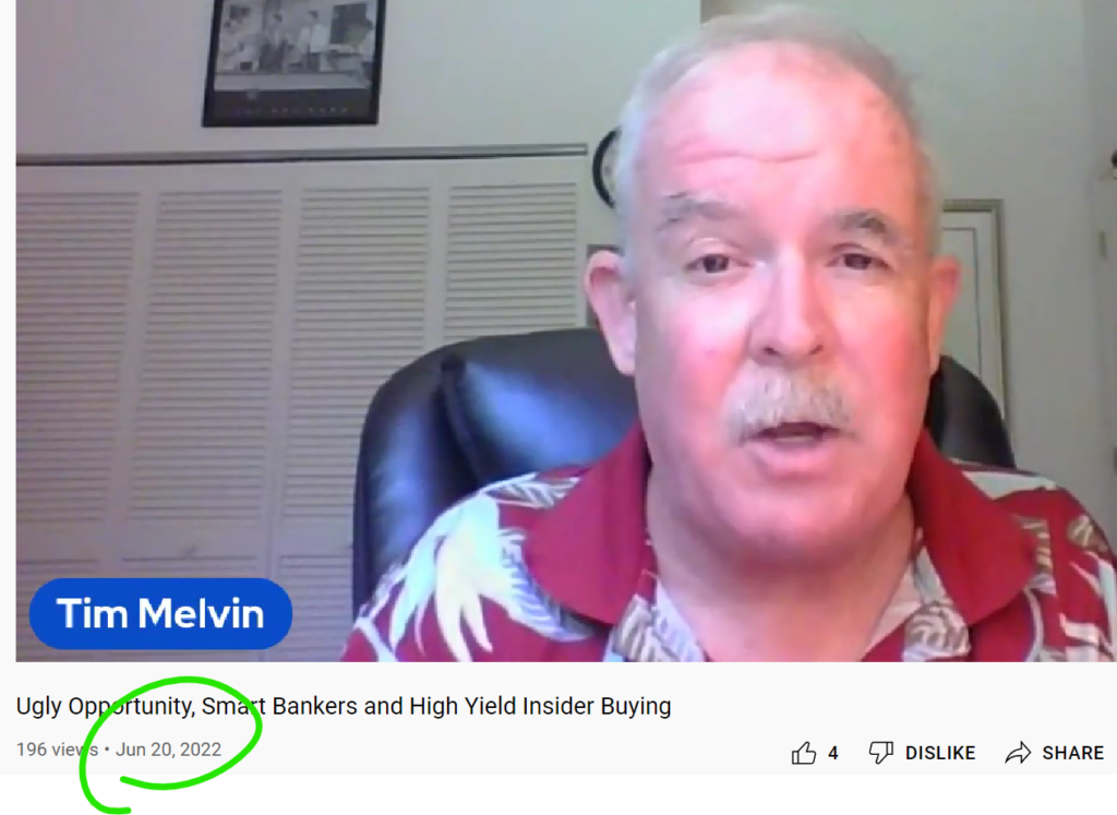 Screenshot showing a Melvin video where he called a short term bottom before its rally.