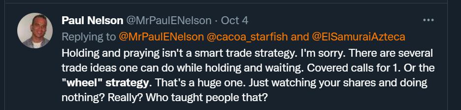 Tweet from Paul Nelson talking about the Wheel strategy.