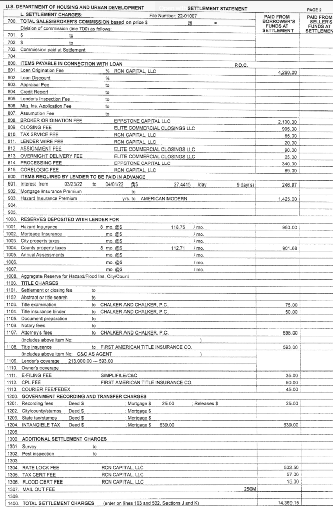 US HUD Settlement Statement.