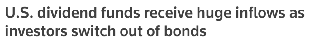 Headline about how US Dividends receive an inflow as bond yields drop.