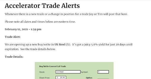 Screenshot of the WIA Trade Alerts.