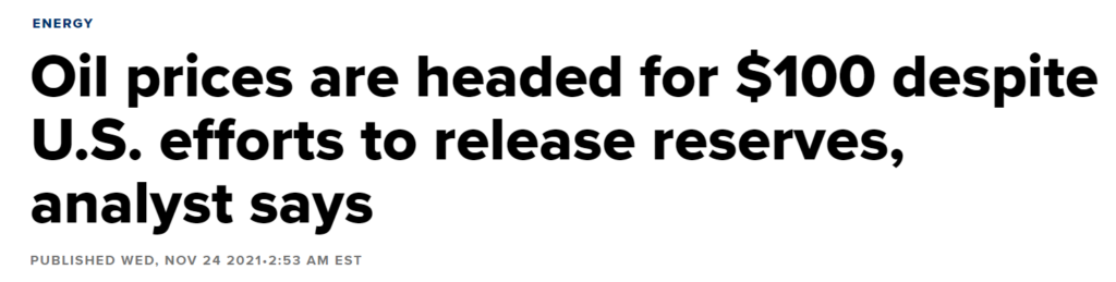 Headline talking about how oil is heading to $100.