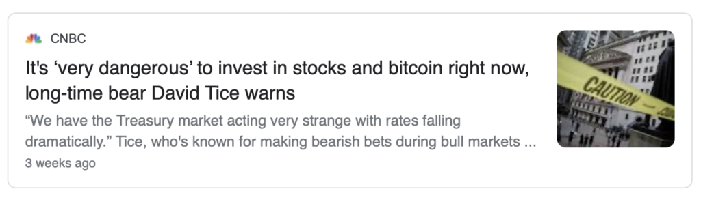 CNBC headline showing the uncertainty in the market.