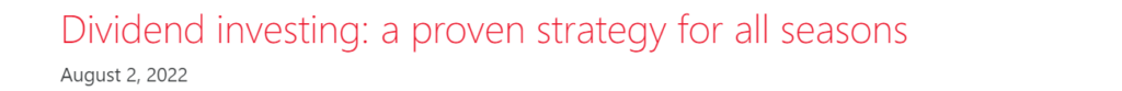 Headline saying "Dividend Investing: a proven strategy for all seasons"