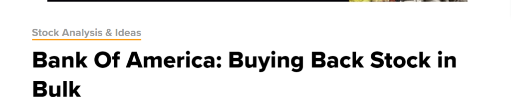 Headline reading "Bank of America: Buying Back Stock in Bulk"