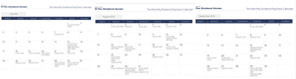Blurred image of first 3 months of dividend calendar. Part 3