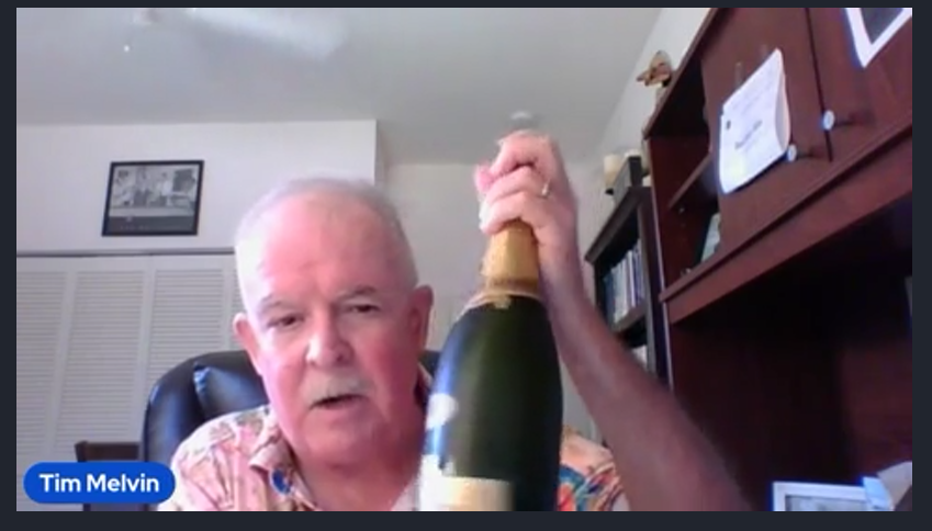 Tim Melvin with a bottle of champagne.