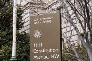 WASHINGTON, DC - MARCH 14, 2018: Internal Revenue Service sign at the IRS Building in Washington, DC