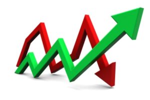 3d illustration of business graph with two arrows