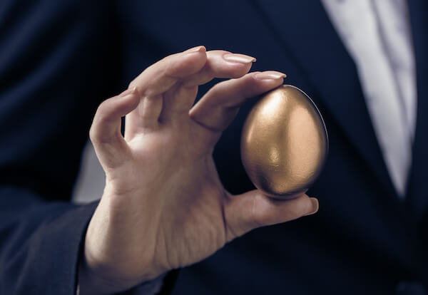 one stock retirement: person holding a golden egg