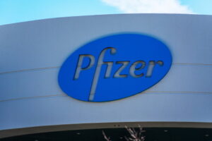 Pfizer logo on pharmaceutical corporation campus in Silicon Valley - South San Francisco, CA, USA - 2020