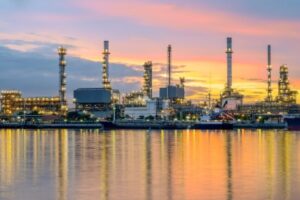 Oil refinery plant at twilight