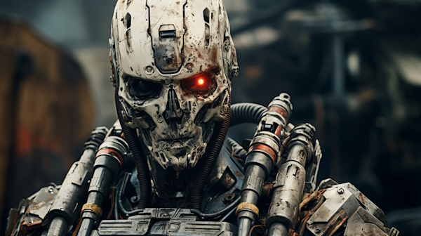 Cyborg soldier representing the potential downside of the fast pace of AI growth.