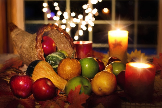 Apples and vegetables laid out on a table